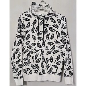 Nike Sport Essentials All-Over Print  Hoodie Mens Size Medium Swoosh Black White